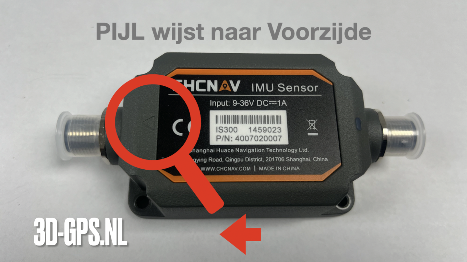 Sensor pijl wijst naar voorzijde incl logo